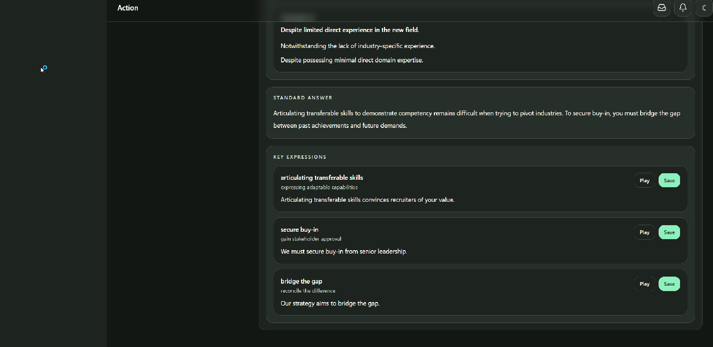 Standard answer interface in PassionalAI